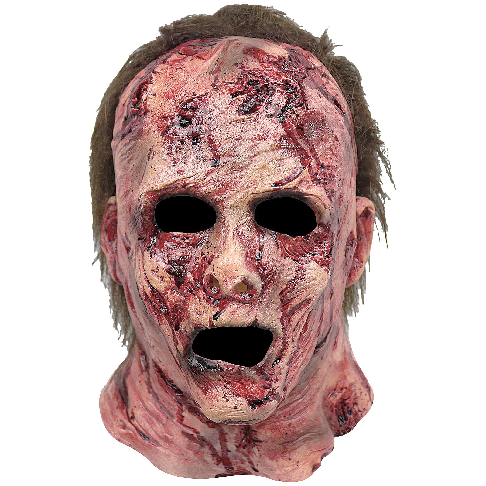Bloody Zombie Mask – Realistic Red Latex Horror Mask with Scars & Brown Hair 🧟‍♂️🔥