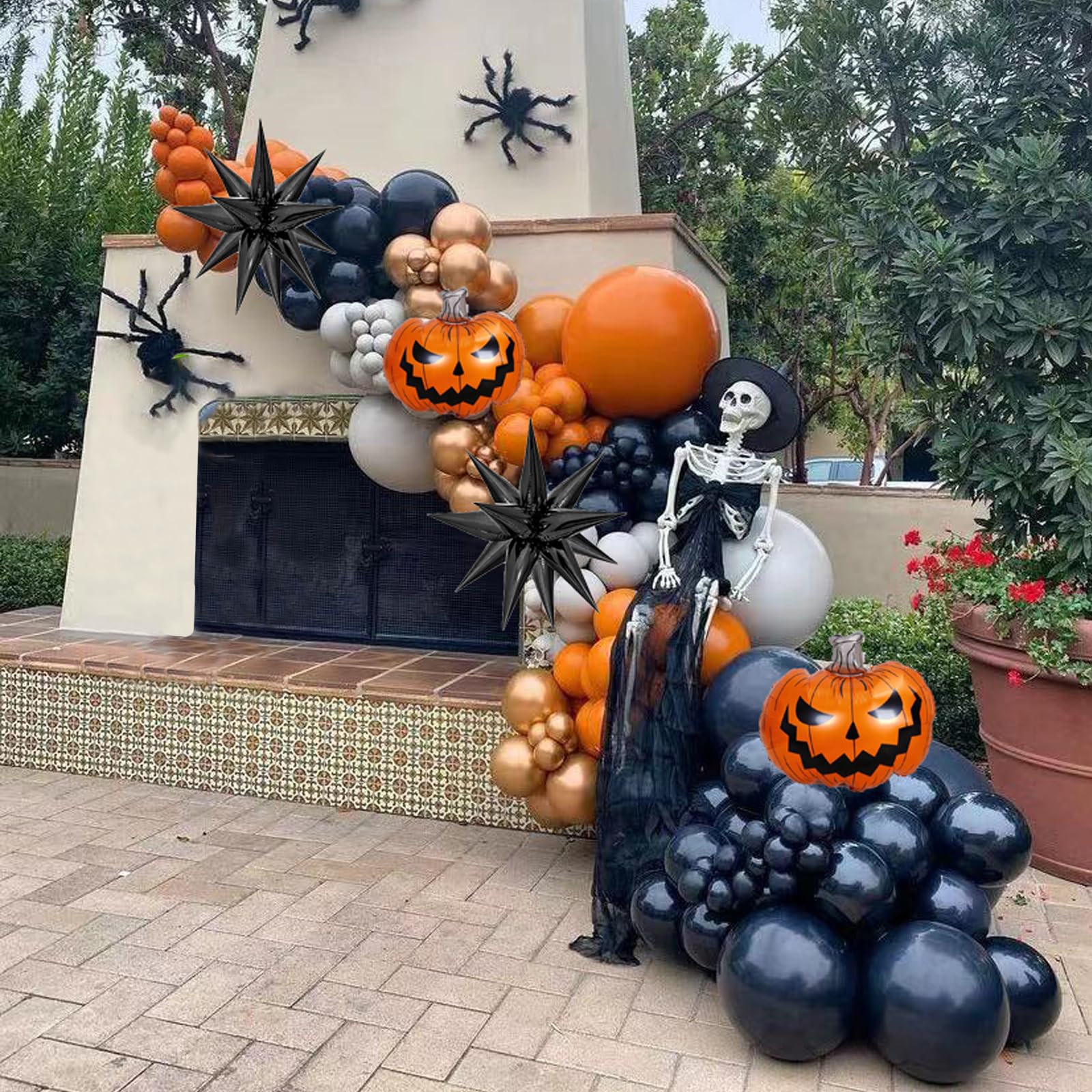 Halloween Balloon Arch Kit – 122 PCS Black, Orange, Sand & White Party Garland Set with Pumpkins & Starburst Balloons