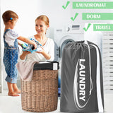 Extra Large Laundry Bag with Shoulder Strap – Heavy Duty Drawstring Clothes Storage Bag (Black & Grey)