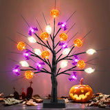 Lighted Halloween Tree – 24 LED Pumpkin, Bat & Ghost Lights with Adjustable Branches, USB or Battery Powered Tabletop Decoration (Timer Function Included)