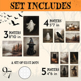 Halloween Wall Art Prints Set – 10PCS Vintage Gothic Posters & Ghost Aesthetic Decor for Bedroom & Living Room