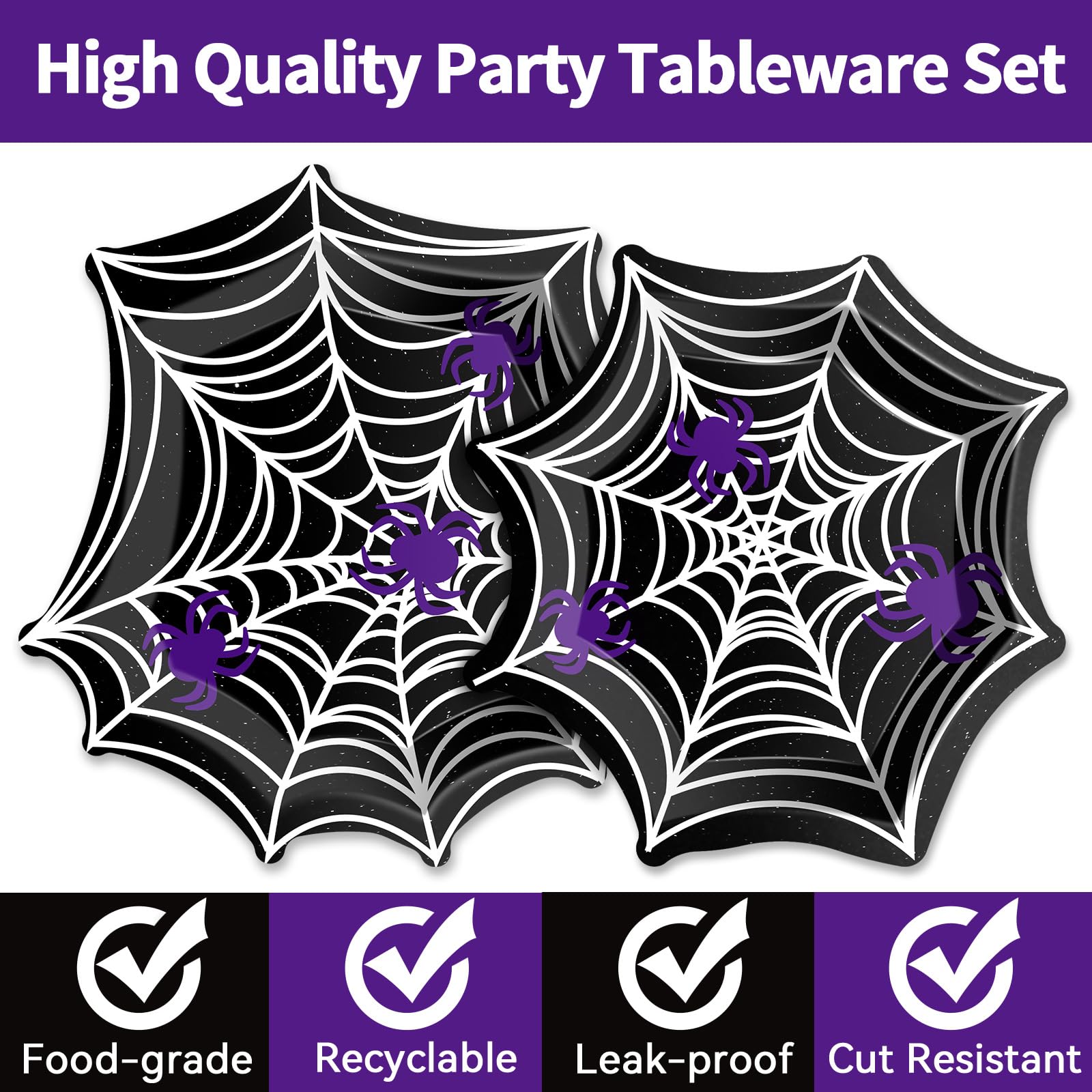 Halloween Spider Web Party Tableware Set – 96 Pcs Disposable Plates, Napkins & Forks for 24 Guests