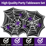 Halloween Spider Web Party Tableware Set – 96 Pcs Disposable Plates, Napkins & Forks for 24 Guests