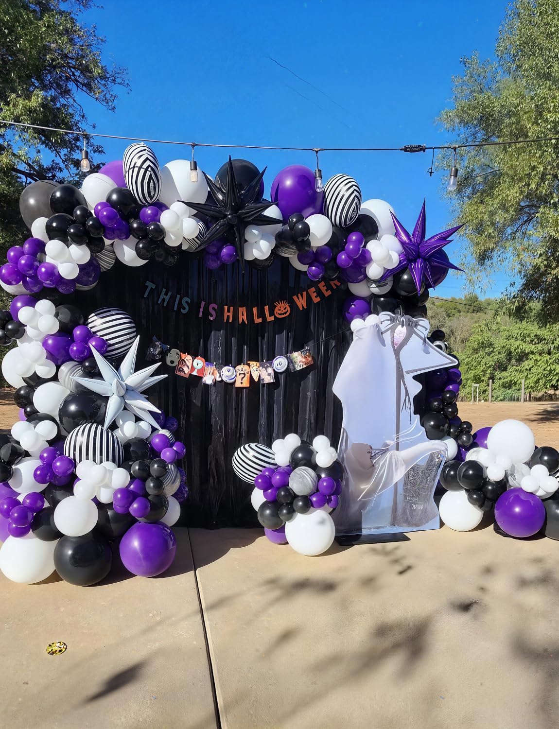 Halloween Balloon Arch Kit – 135 PCS Gothic Garland Set (Purple, Silver & Black Balloons + Starburst Foils)