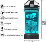14 oz Kids Monster Truck Light-Up Water Bottle with Leakproof Lid and Carry Strap