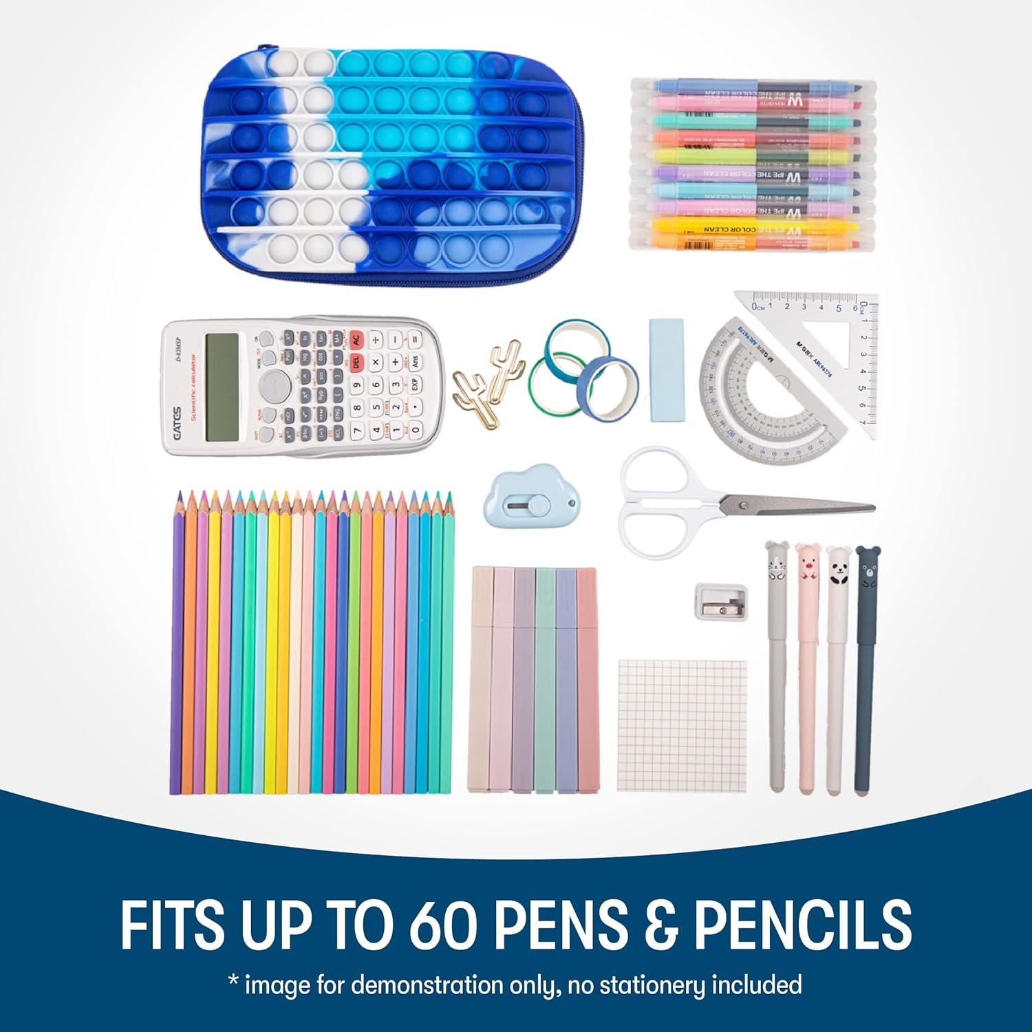 Blue Pop-It Sensory Pencil Case with Large Storage
