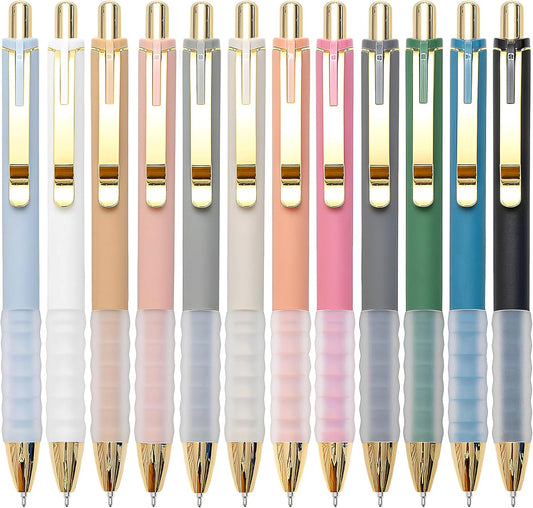 12-Pack Gold Retractable Black Ink Ballpoint Pens