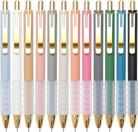 12-Pack Gold Retractable Black Ink Ballpoint Pens