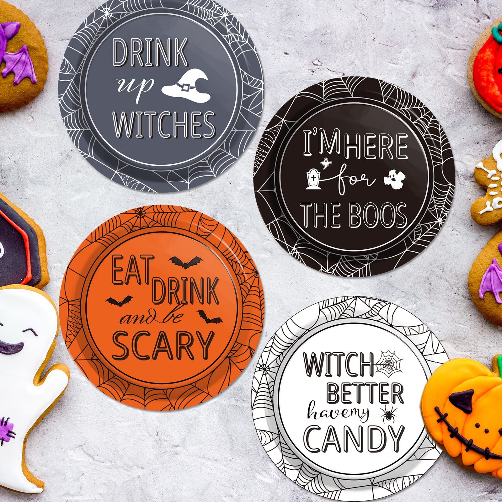 Halloween Dessert Plates – 48 Pcs 7-Inch Assorted Paper Plates for Spooky Party Snacks & Appetizers