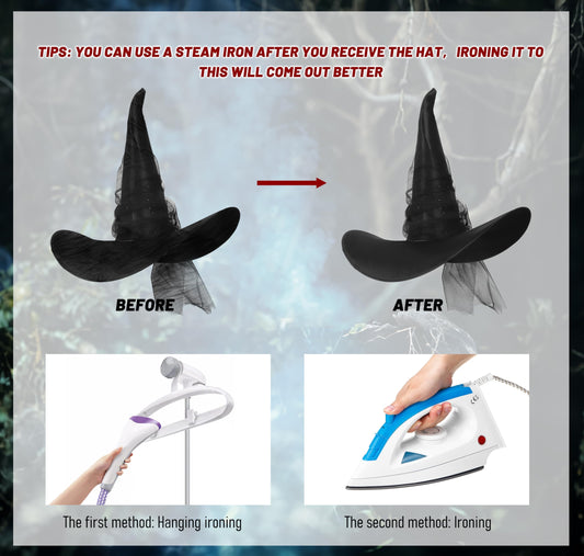 Black Witch Hat with Veil – Halloween Costume Accessory & Party Decoration