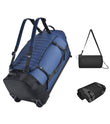 86L Foldable Rolling Duffel Backpack with Wheels – Extra Large Waterproof Convertible Travel Bag with Shoe Compartment (Blue)