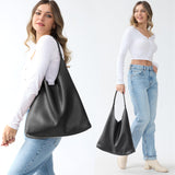 Soft Vegan Leather Hobo Bag for Women – Slouchy Shoulder Handbag with Spacious Interior (Black)