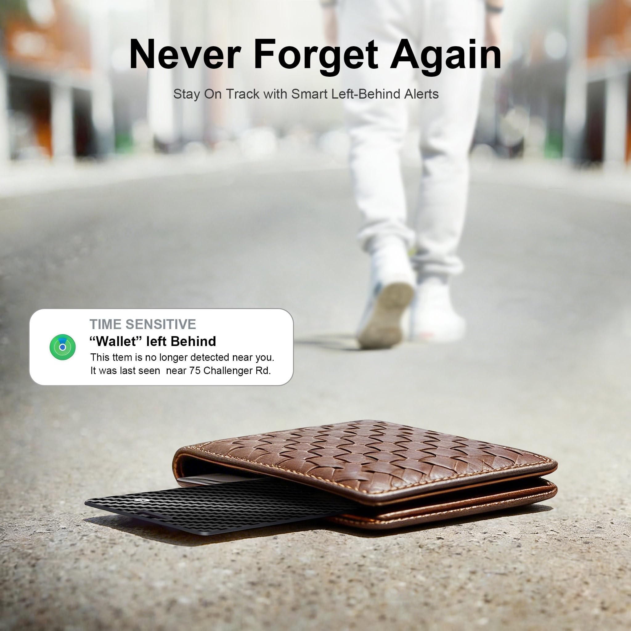 Rechargeable Smart Wallet Tracker Card, Apple Find My Compatible, Ultra-Slim Bluetooth Tracking Card with Wireless Charging – Carbon Fiber Black