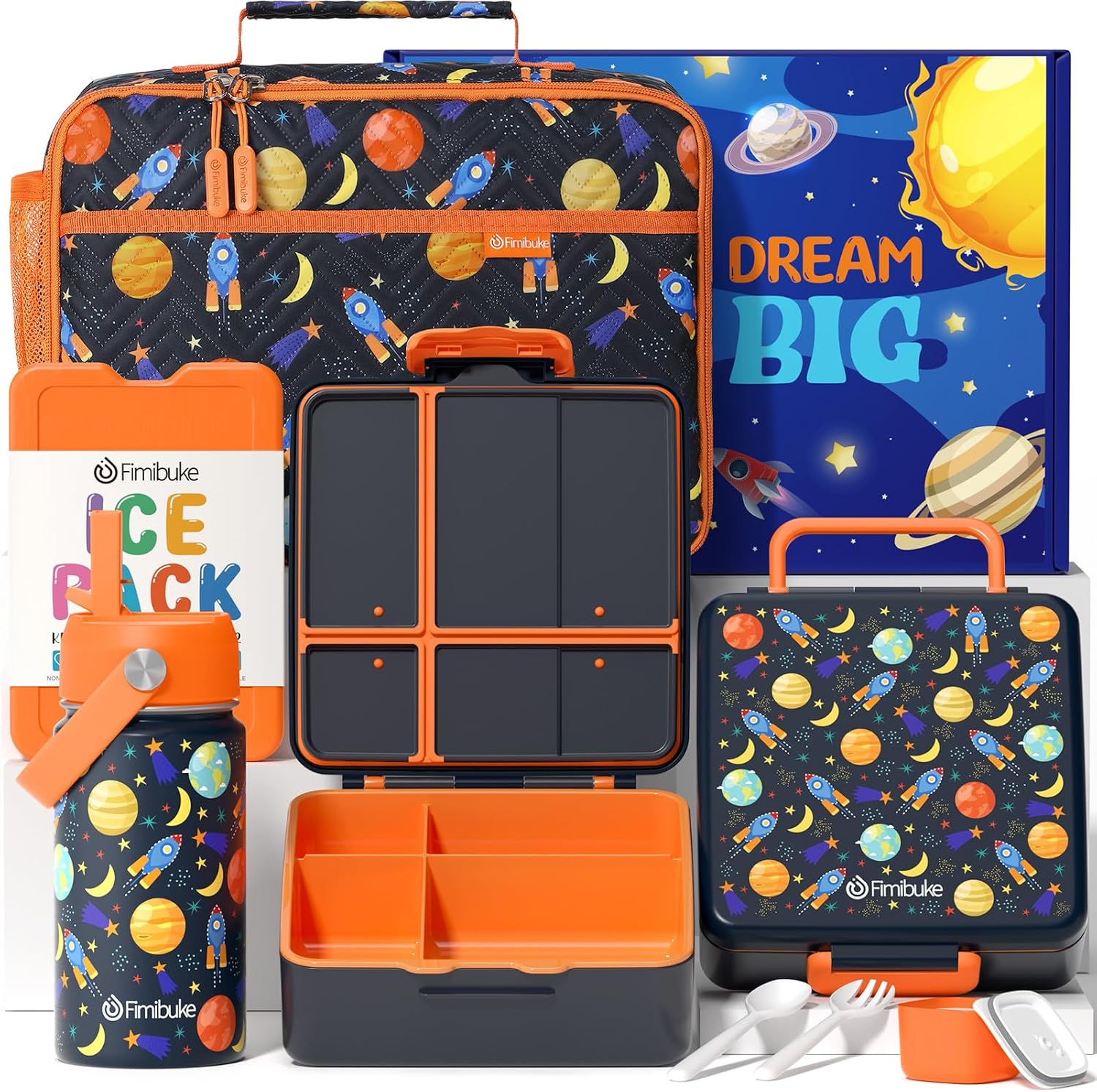 Space 7-Piece Bento Lunch Set with 14 oz Bottle