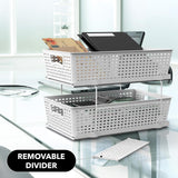2-Tier Pull-Out Bathroom Organizer Tray – White Under-Sink Sliding Storage with Divider