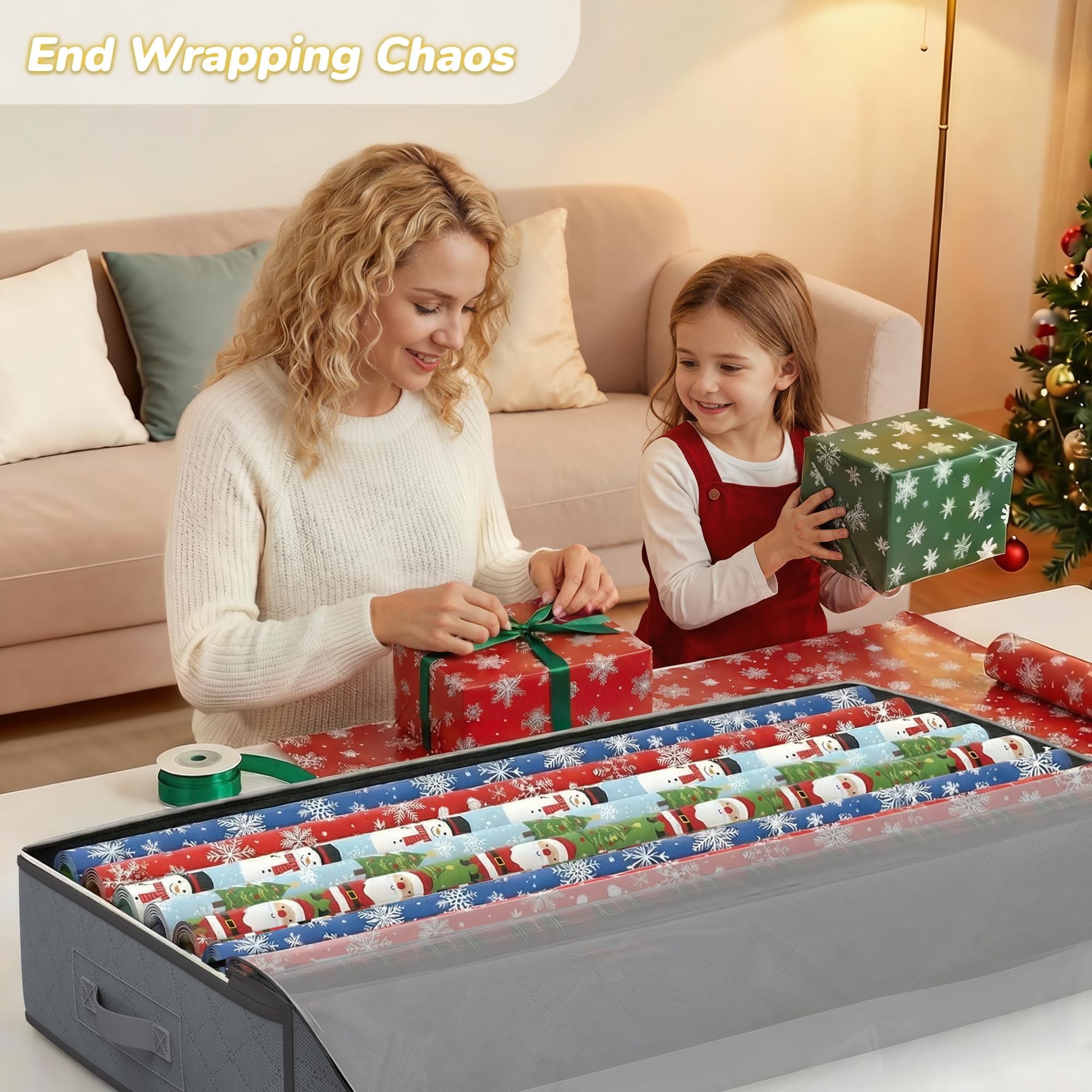 Budding Joy 90L Under Bed Storage Containers – Foldable Closet Organizer Bags with Clear Window (Grey)