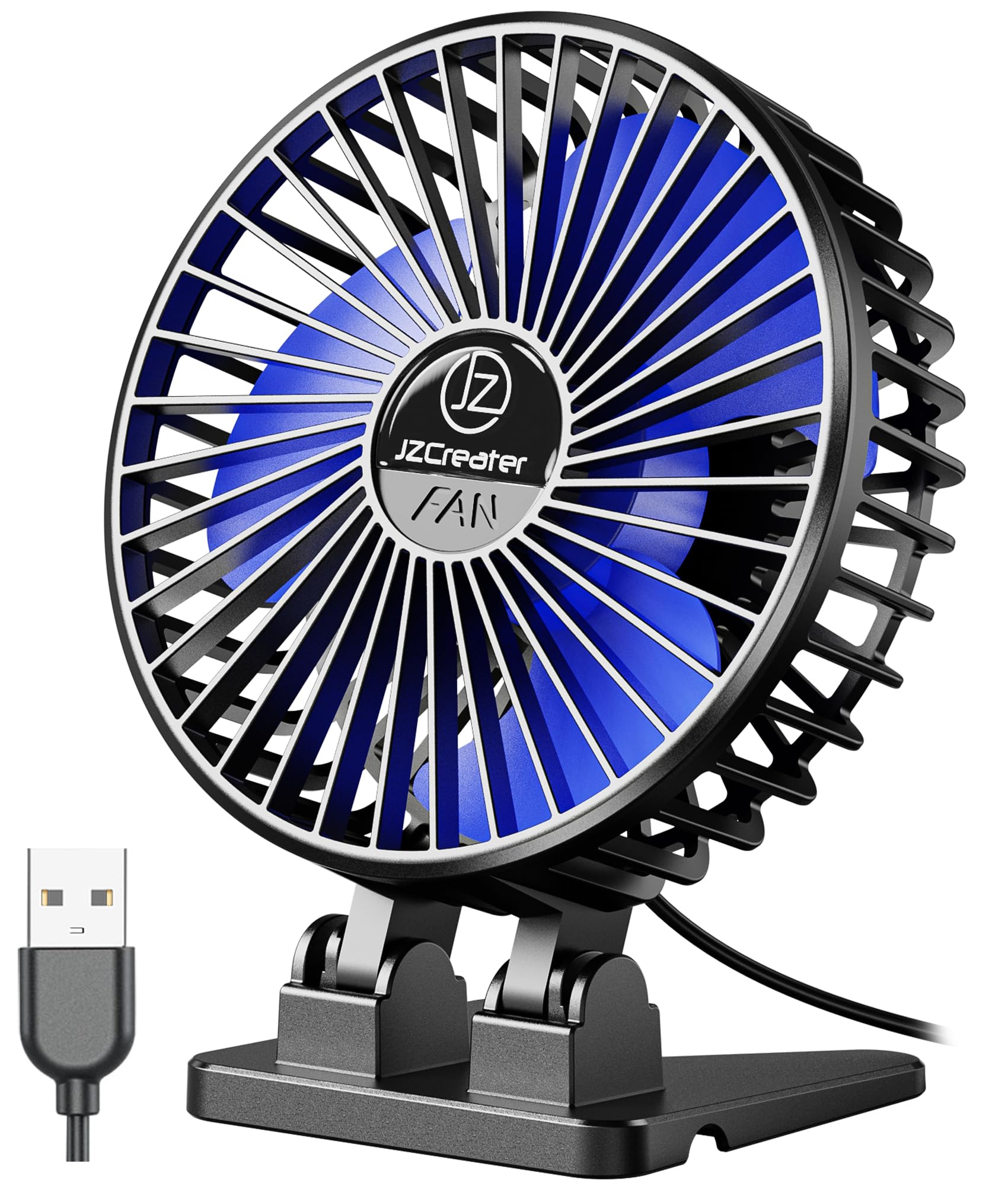 JZCreater Mini USB Desk Fan Portable 3 Speed Quiet Personal Cooling Fan for Office Home Travel Black Blue