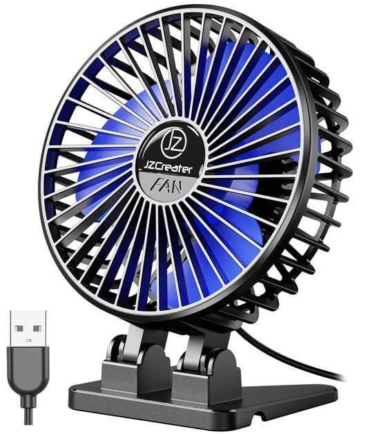 JZCreater Mini USB Desk Fan Portable 3 Speed Quiet Personal Cooling Fan for Office Home Travel Black Blue