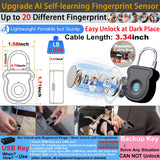 Fingerprint Cable Padlock with USB-C Emergency Key, Keyless Biometric Security Lock for Gym Locker, Bags & Indoor Storage