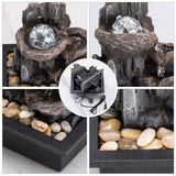 Modern Rock Zen Tabletop Fountain with LED Crystal Ball – Multi-Layer Resin Indoor Water Feature