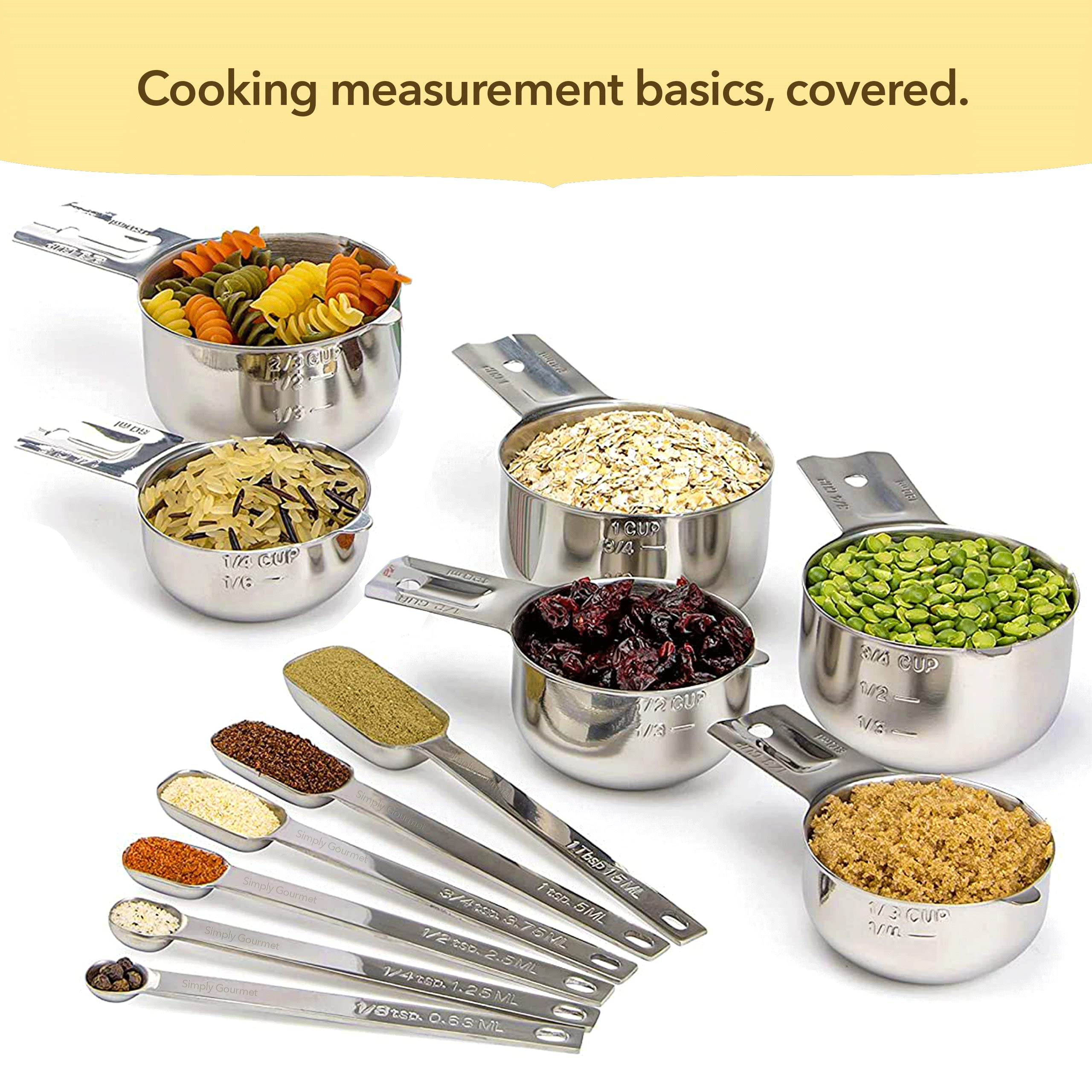 Stainless Steel Measuring Cups & Spoons Set – Dishwasher Safe, Stackable, US & Metric (12-Piece)