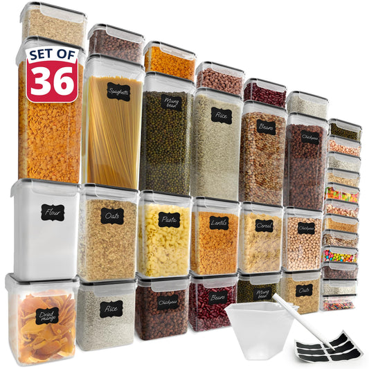 36-Piece Airtight Food Storage Containers Set – BPA-Free Leak-Proof Stackable Pantry Organization with Labels