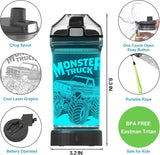 14 oz Kids Monster Truck Light-Up Water Bottle with Leakproof Lid and Carry Strap