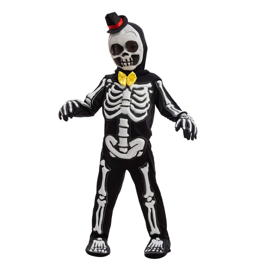 Kids Glow-in-the-Dark Skeleton Costume – Black Skull Jumpsuit with Mask & Gloves 💀✨