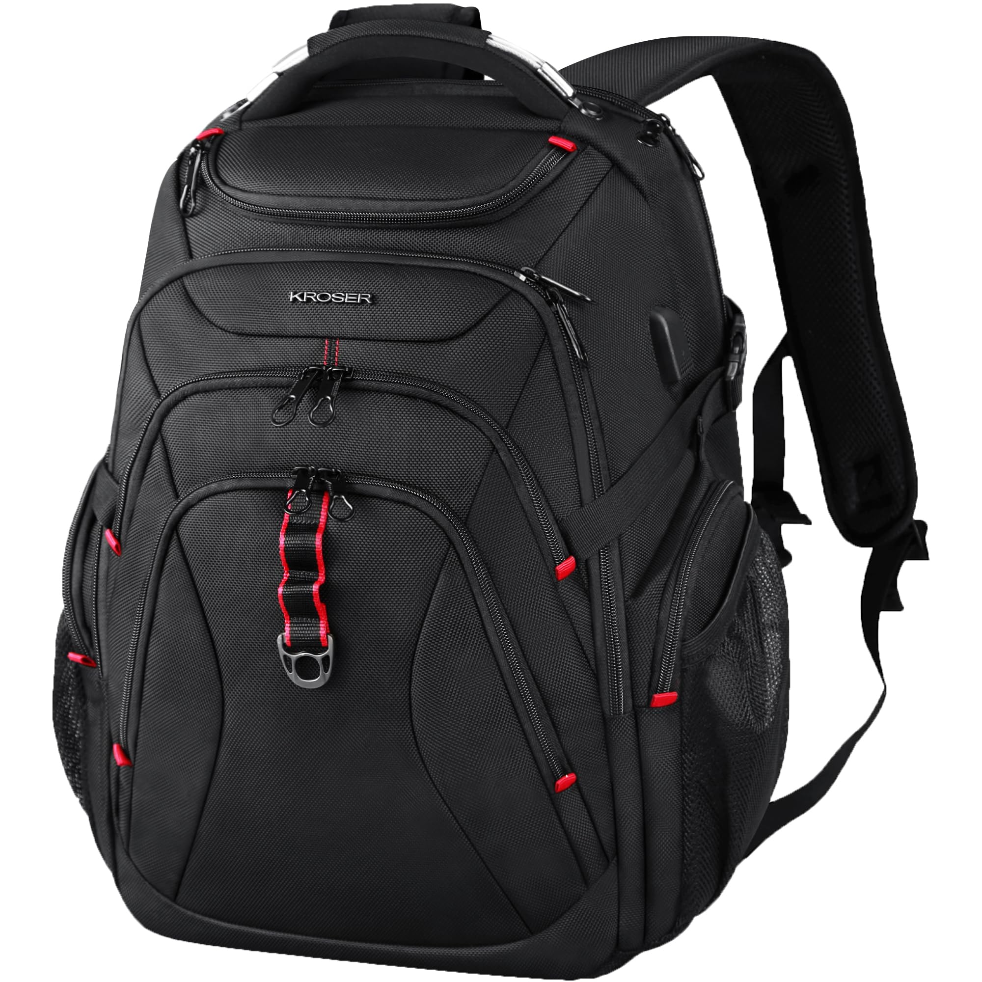 KROSER 17.3″ Travel Laptop Backpack with Hard Shell SafeRoom – RFID Protected, Water-Repellent Business & College Backpack (Black)