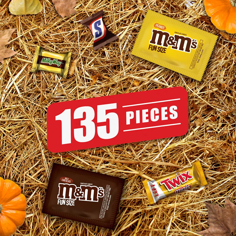 M&M’s, SNICKERS, TWIX & MILKY WAY Halloween Bulk Variety Bag – 135PCS Mix of Fun Size Chocolate Treats 🍫🎃