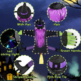 N&T NIETING 47" Witch Crashing Into Tree Door Column Outdoor Halloween Decoration, Funny Halloween Witch Ornaments Decor(Purple)