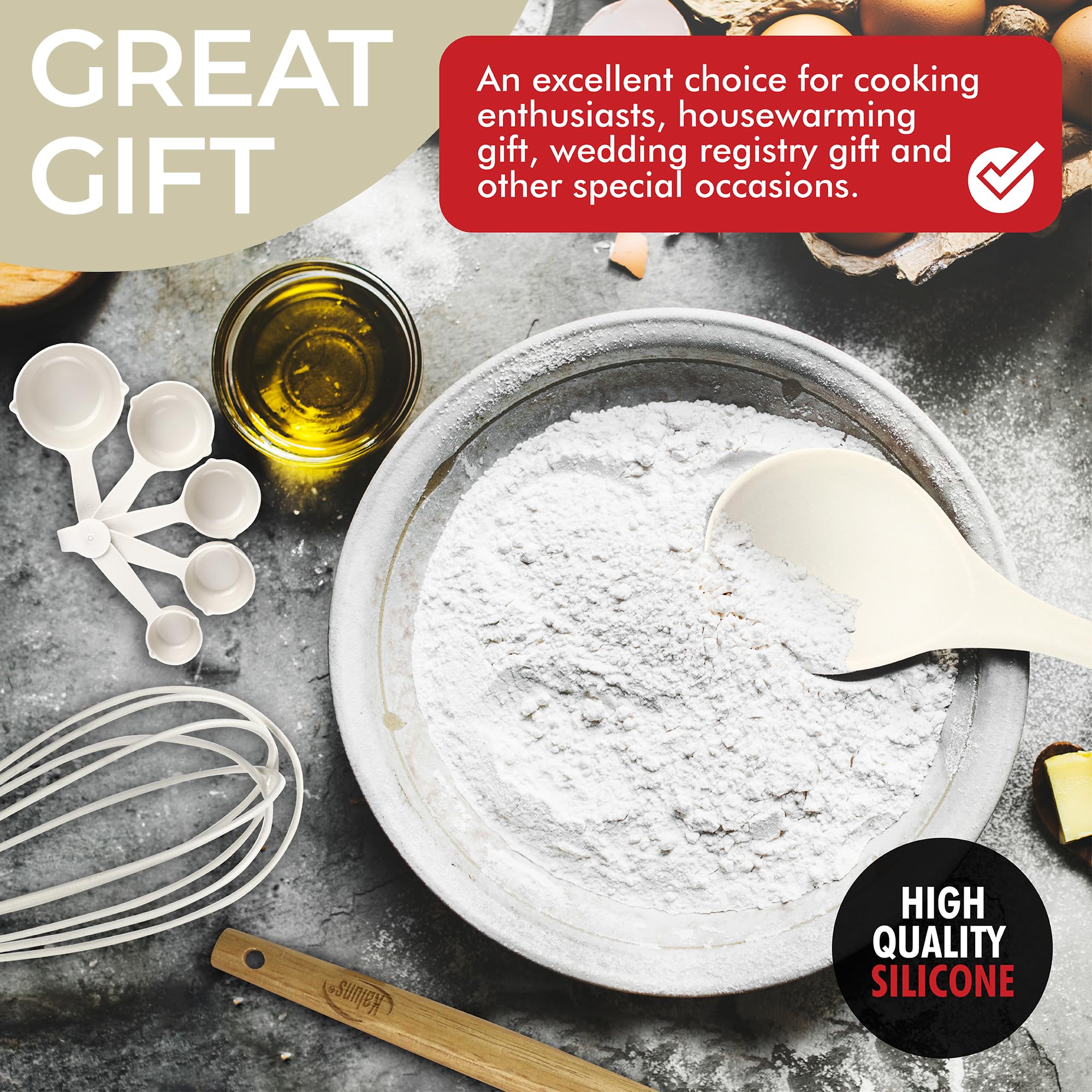 50-Piece Silicone Kitchen Utensil Set with Wooden Handles & Storage Holder