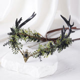 Black-Green Antler Flower Crown – Handmade Fairy & Woodland Costume Headpiece