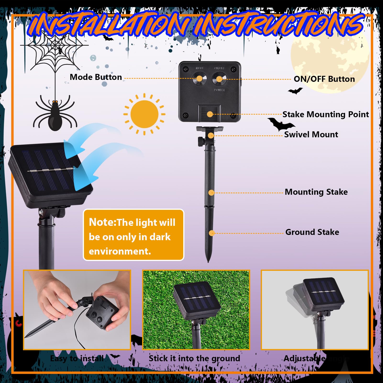 12x18 Halloween Garden Flag with Solar LED Lights – Multi-Colored Double-Sided Cat & Eyeball Cauldron Yard Decoration