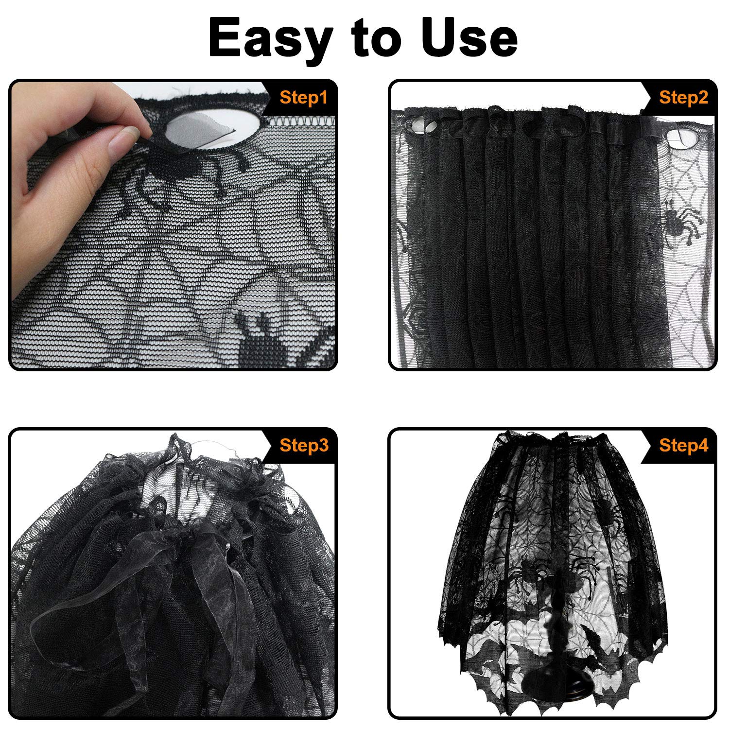 Halloween Lampshade Covers (3-Pack) 🕸️ – Black Lace Spider & Bat Lamp Decorations for Home & Party