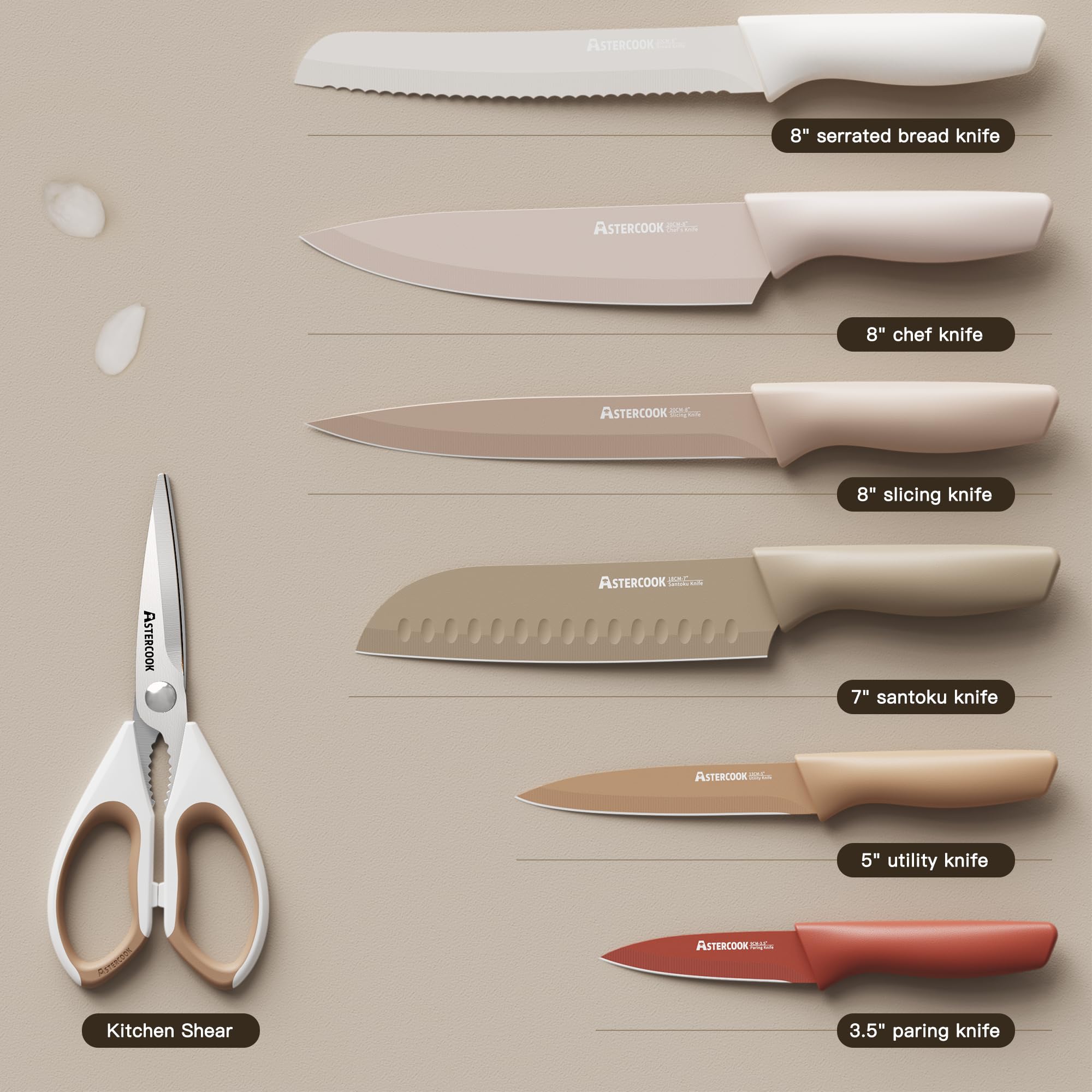7-Piece Kitchen Knife Set with Blade Guards – Chef, Santoku, Bread & Utility Knives