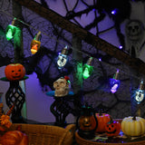 Colorful Halloween String Lights – 2 Pack 16.4FT Battery Operated LED Lights with Pumpkins, Skulls & Tombstones (8 Modes + Remote Control)