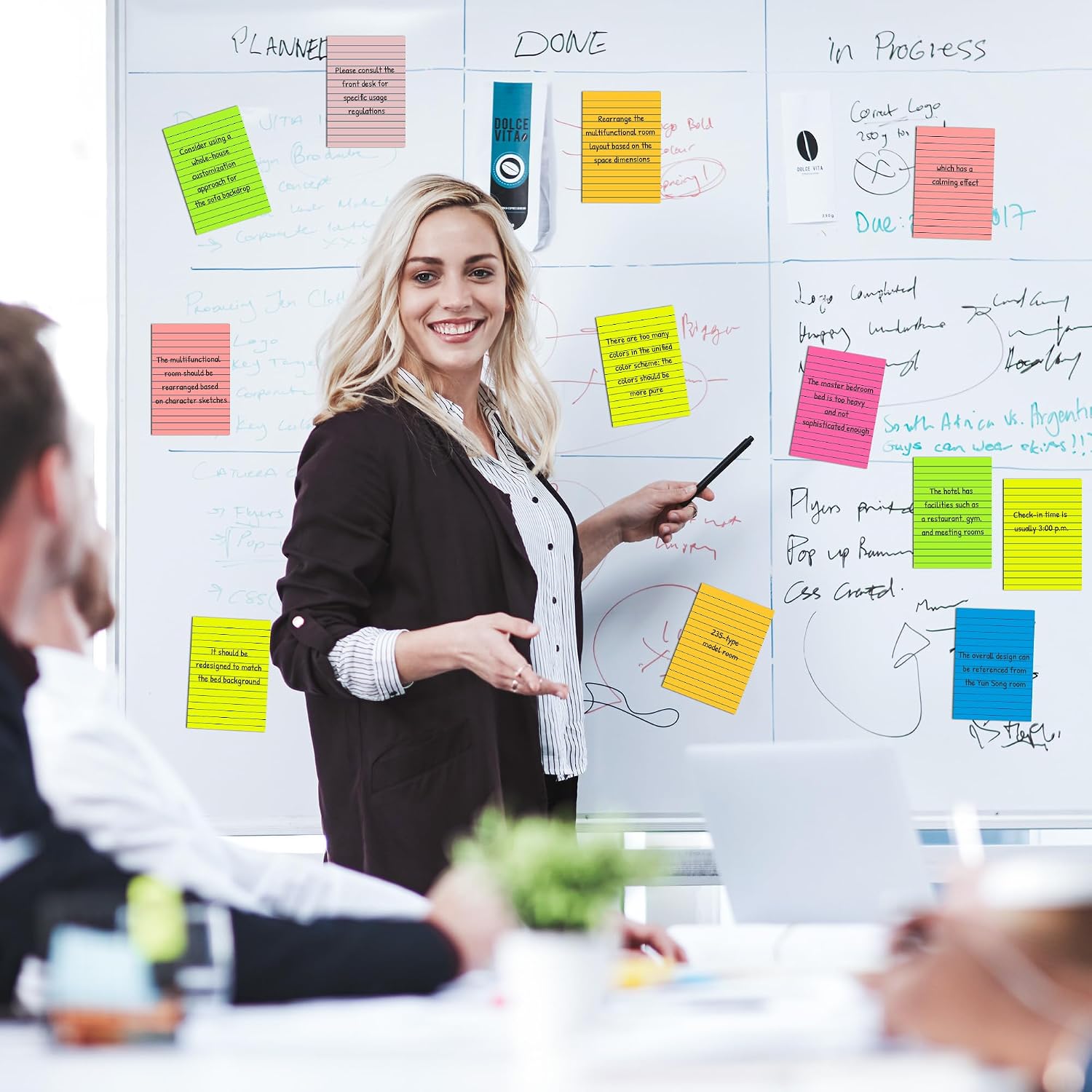 375-Sheet Lined Sticky Notes in 7 Bright Colors