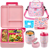 Kids Bento Lunch Box Set with 3 Compartments, 17 oz Food Jar, Insulated Bottle, Lunch Bag and Ice Pack