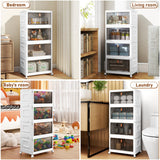 4-Tier Modular Storage Bins with Lids & Wheels – 23QT Foldable Plastic Organizer Drawers, White