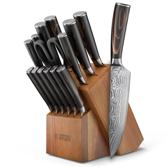Premium 17-Piece Professional Knife Set with Acacia Block – High Carbon Steel Kitchen Cutlery