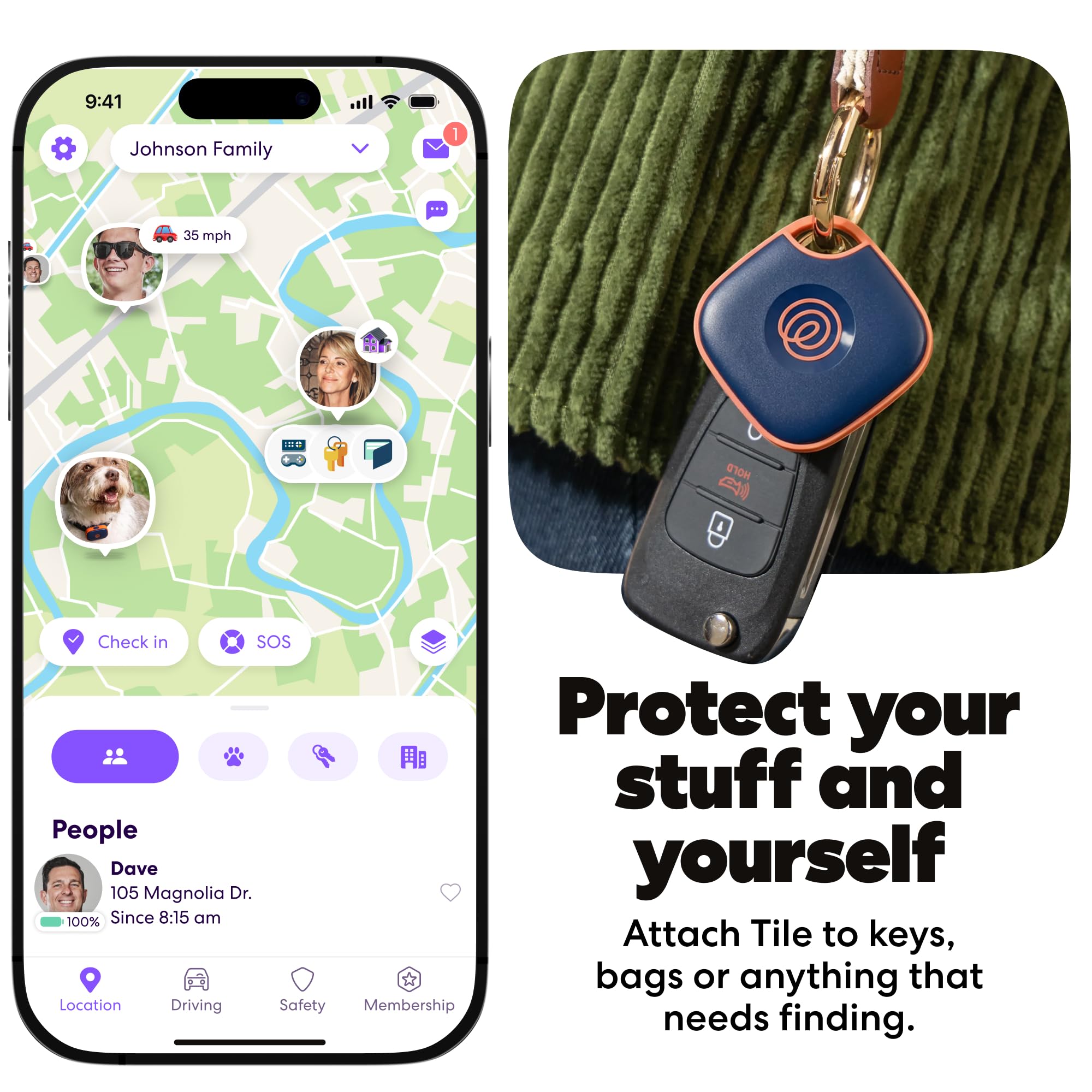 Tile Bluetooth Tracker Navy Blaze, Item Locator with 350 ft Range, SOS Alert, Life360 Compatible, Waterproof IP68, iOS & Android