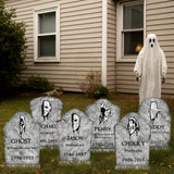 Halloween Tombstones Yard Decorations Set – 6 Stone Grey Plastic Gravestones with Stakes for Outdoor Graveyard Display