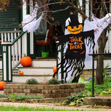 Large Halloween Garden Flag – 22"x23" Black & Orange Pumpkin Ghost Banner with Tassel Web Fringe (Double-Sided, Oxford Fabric)