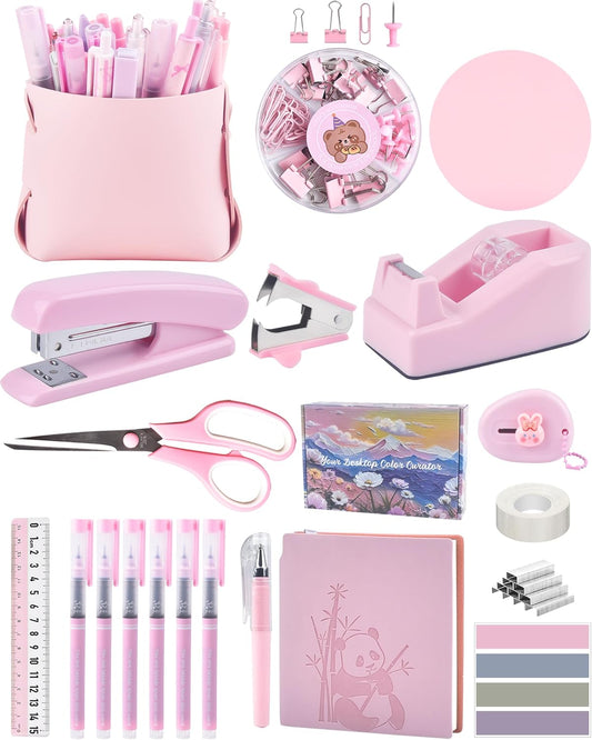 Pink Office Desk Gift Set with Stapler and Pen Case