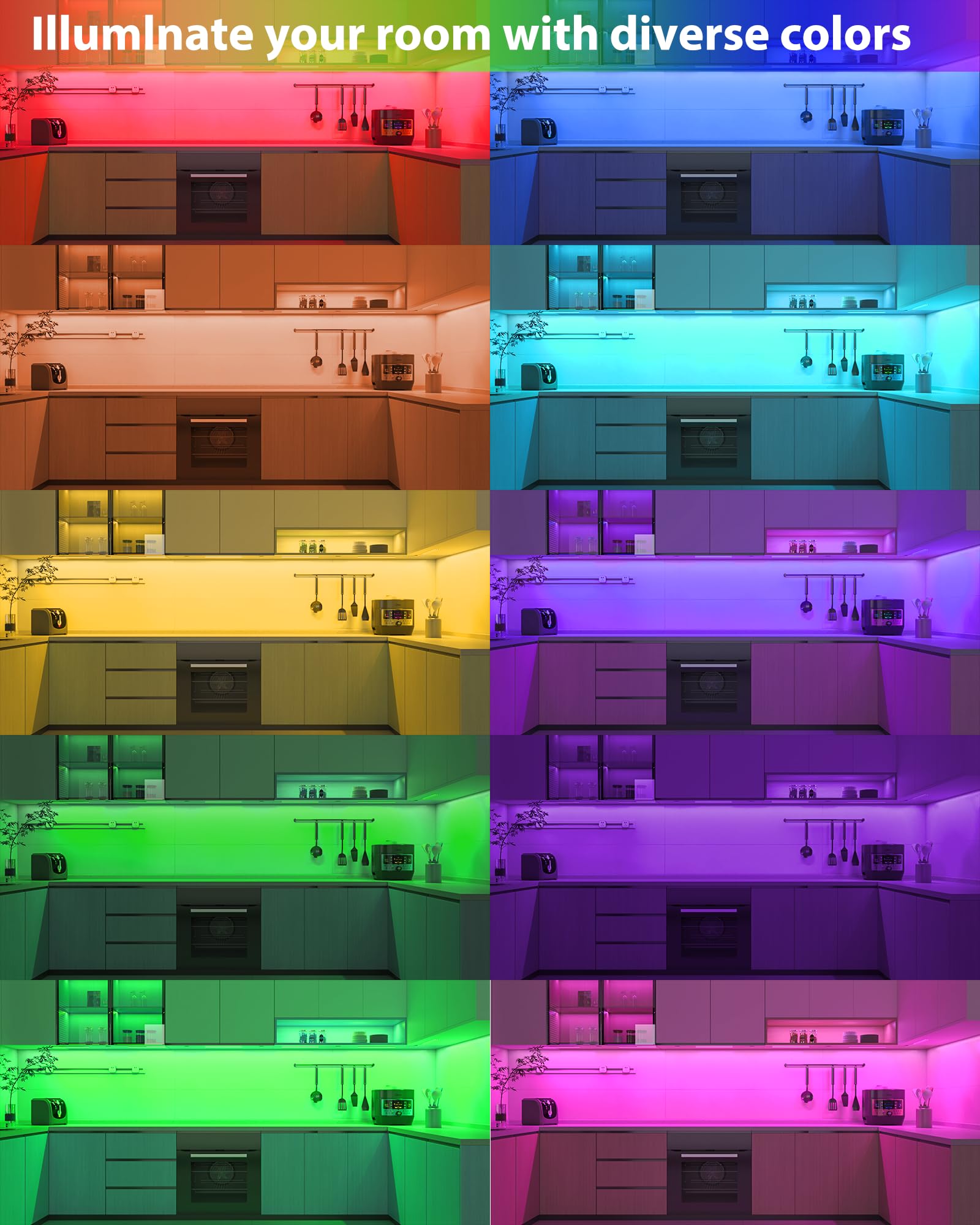 RGB LED Under Cabinet Light Bars with Music Sync & Bluetooth App Control – 200 Lumens Ambient Set