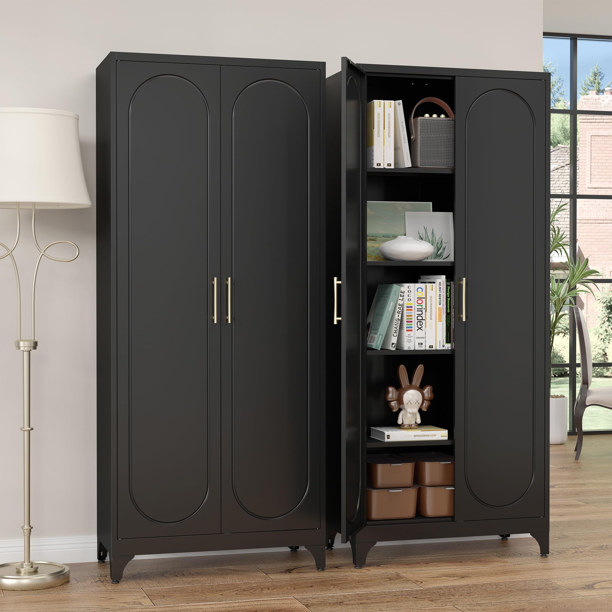 Tall Steel Storage Cabinet with Adjustable Shelves – Heavy-Duty Pantry & Utility Organizer for Home and Garage