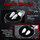 Vampire Fangs Set with Coffin Box – 4 Sizes Realistic White Fake Teeth with Adhesive (13mm–19mm)