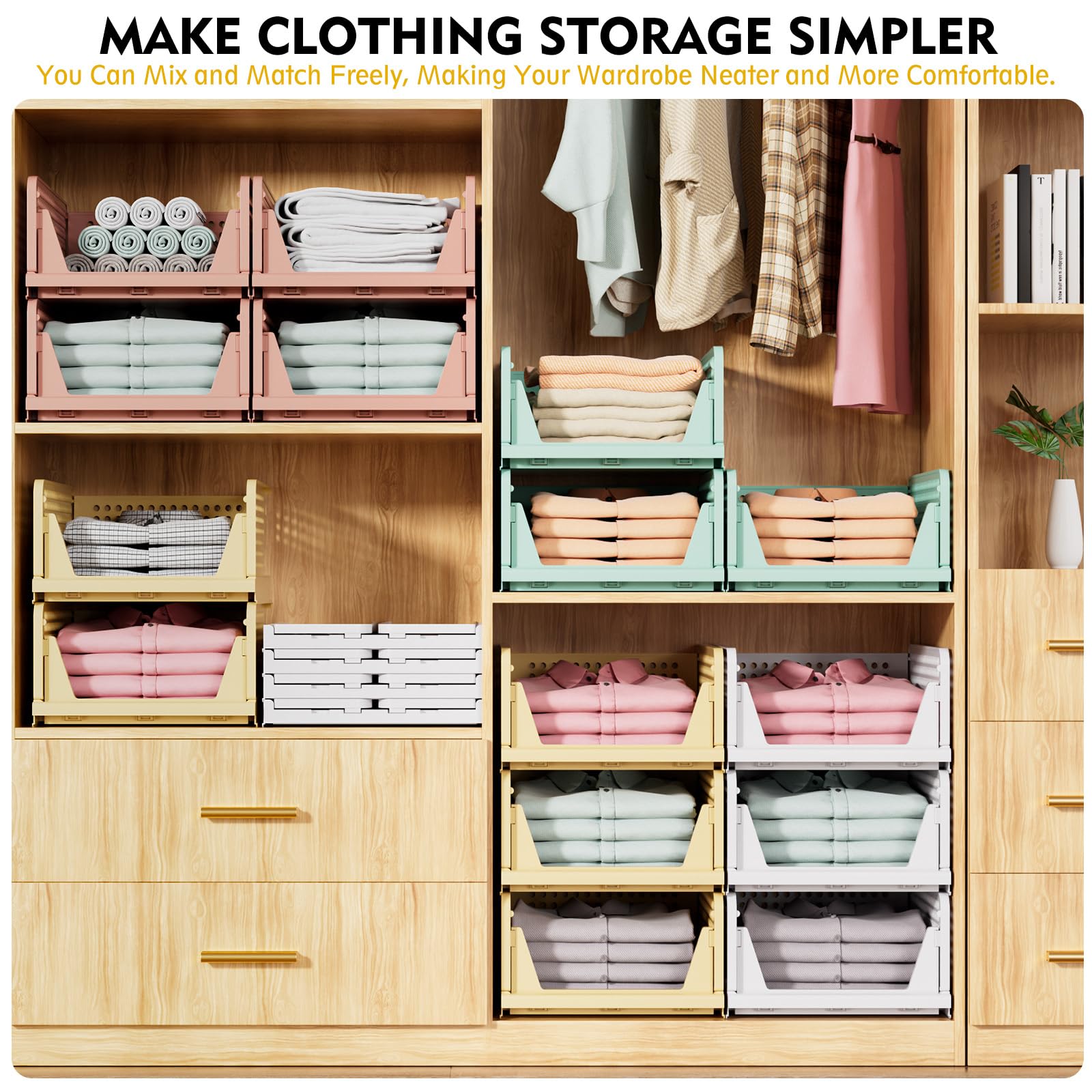 Stackable Closet Storage Baskets (5-Pack) – Foldable Space-Saving Organizer Bins for Wardrobe, Bathroom & Laundry