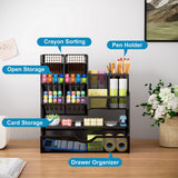 Marbrasse Mesh Desk Organizer with Drawer Multi-Compartment Pen Holder Office Supplies Storage Caddy Black